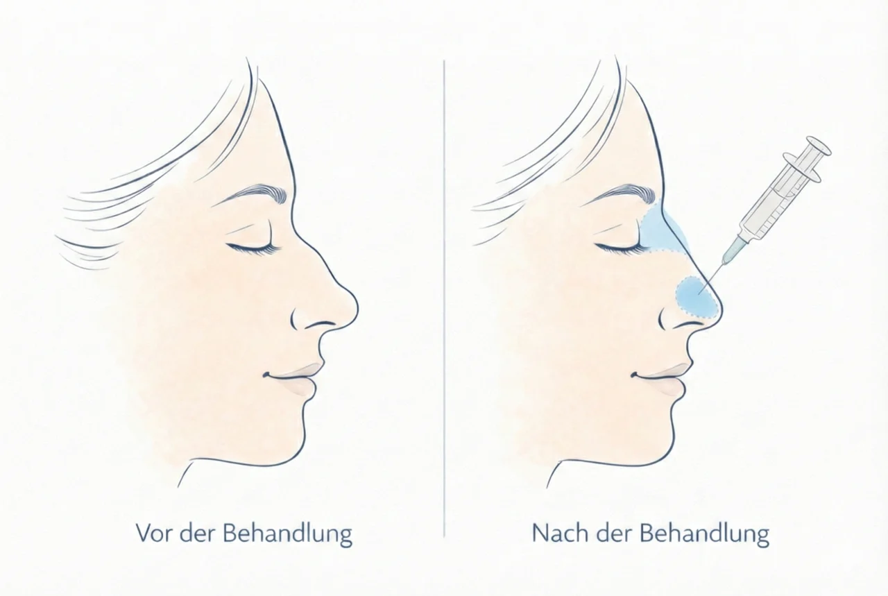 Schematische Darstellung der Behandlungszonen zur Nasenkorrektur © Juvanity 2026